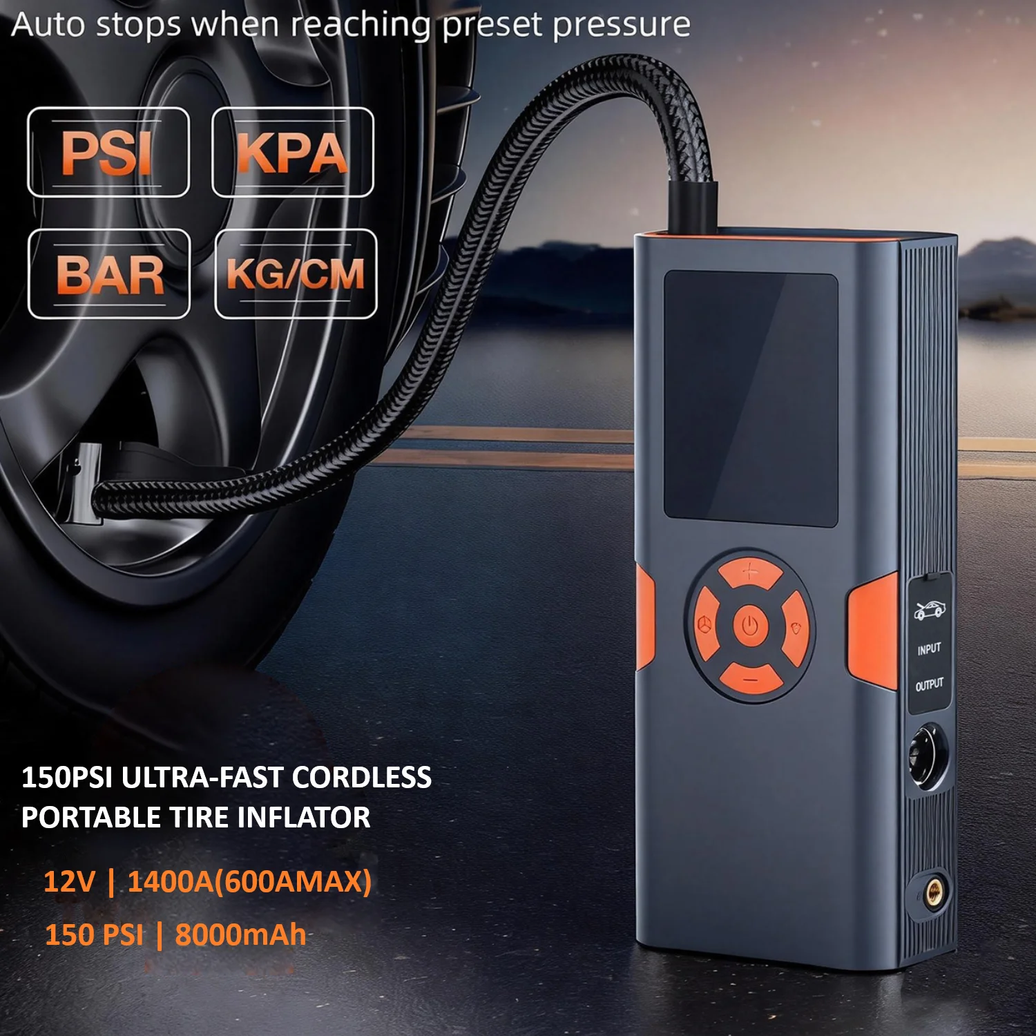 

2-in-1 Car Jump Starter with Air Compressor, MD01 1400A 12V 8000mAh Car Battery Jump Starter with 150PSI Tire Inflator
