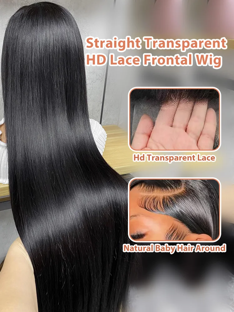 Mossily 30 42 Inch 13x6 HD Lace Front Human Hair Wigs Bone Straight Black Wig 5x5 Lace Closure Glueless Preplucked Remy Raw 250% image 3