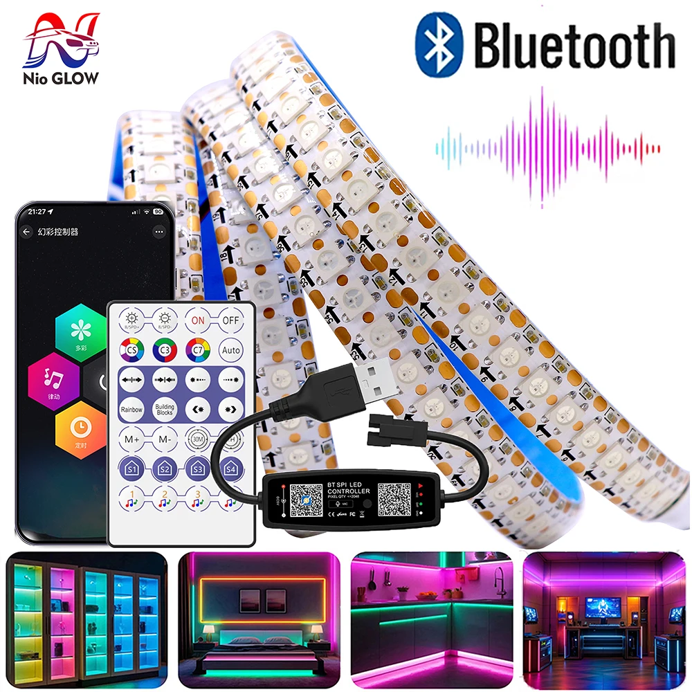 

5V WS2812B LED Strip USB Bluetooth Music Controller 28Keys Kit RGB 30/60/74/96/144Leds/m Individually Addressable Smart LED Stri