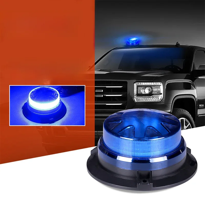Base magnétique LED bleu lumière stroboscopique d'urgence voiture Police toit clignotant voyant d'avertissement de danger 12 V/24 V lampe de balise de sécurité du véhicule