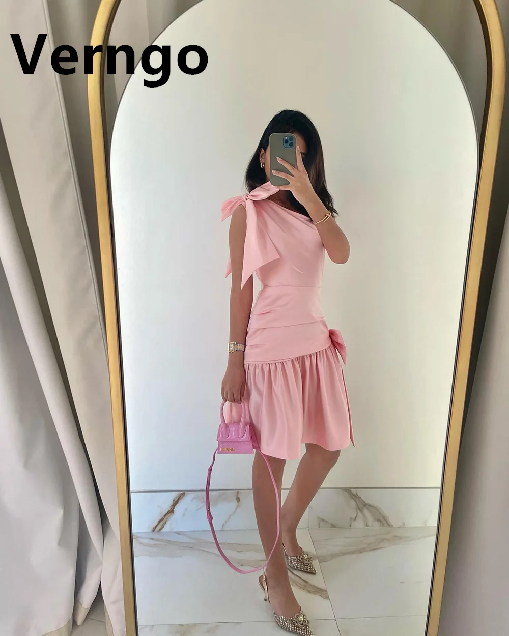 Verngo-vestido de fiesta de satén rosa para mujer, vestido sencillo de línea A para eventos especiales, vestido Formal elegante de un hombro personalizado