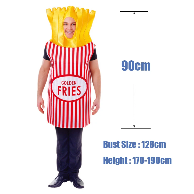 Costume d'Halloween pour Couple Unisexe, Robe de Barrage, Carnaval, Frites, Nourriture, Hamburger, CheE1