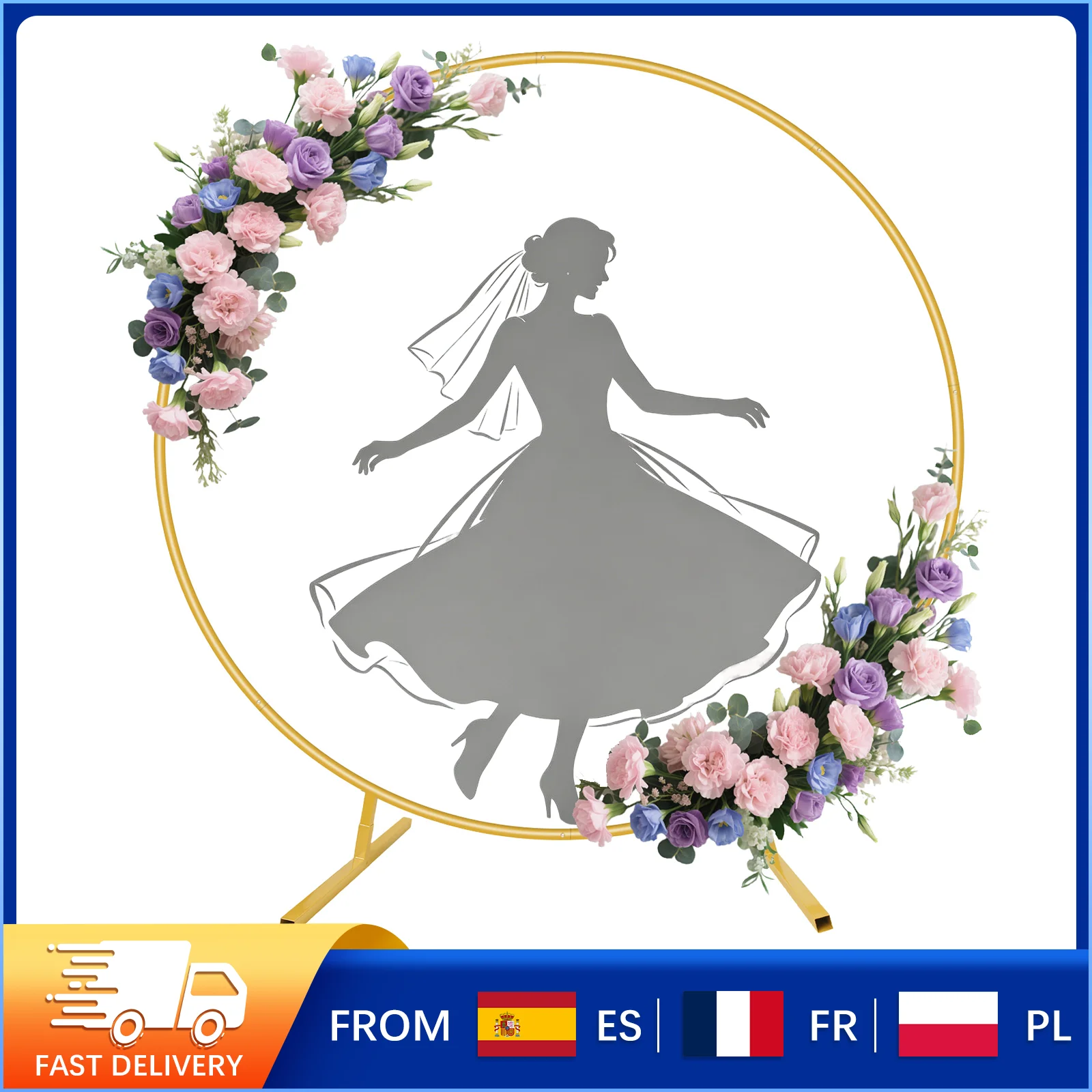 Support d'arche de toile de fond rond robuste, design 2M, base stable résistante au vent, cadre métallique portable et réutilisable pour la décoration de mariages et d'anniversaires