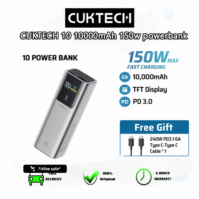 

CUKTECH 10 Power Bank Fast Charging 10000mAh Capacity Multi-port 150W Max Portable Powerbank for Laptop and Phone Travel