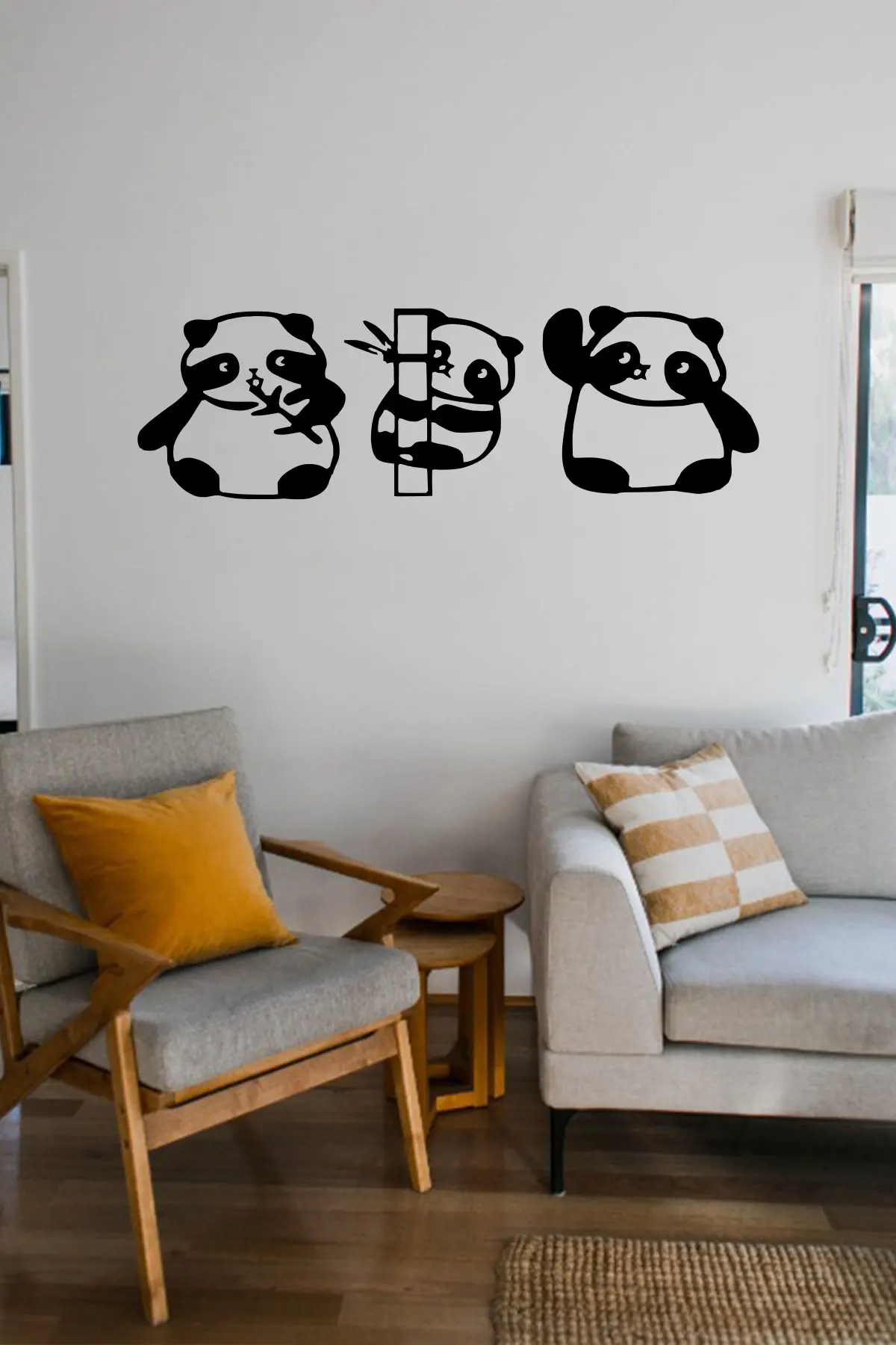 3 Pieces Panda Wood Wall Art Wall Room Home Access 100x30cm Office Living Room Bedroom Kitchen