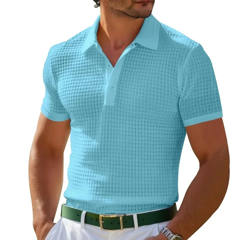 Polo d'été Amazon pour homme, t-shirt gaufré à boutons, polo de sport, 2024
