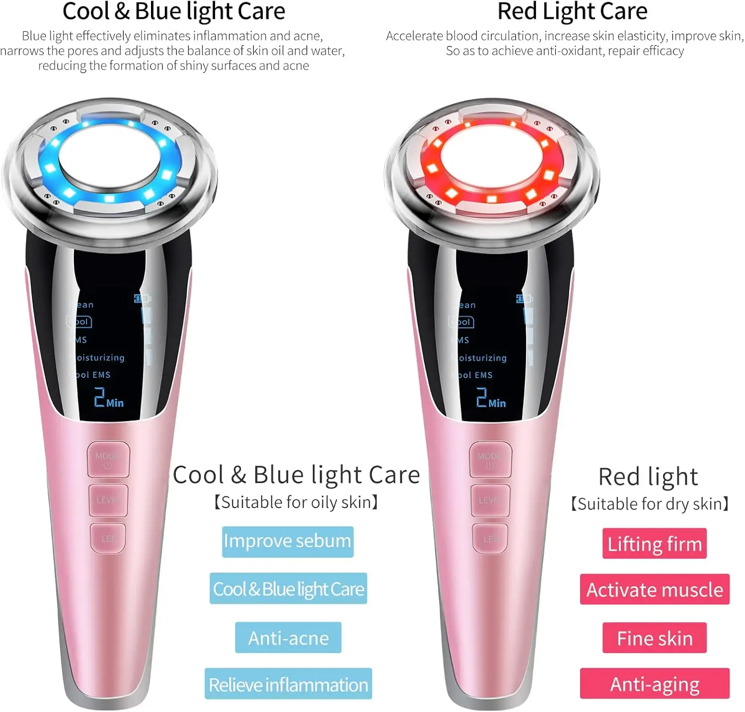 7 في 1 جهاز تجميل الوجه أداة مقدمة الفوتون الساخن والبارد EMS مايكرو الحالي مدلك الوجه تنظيف المنزل رفع #4