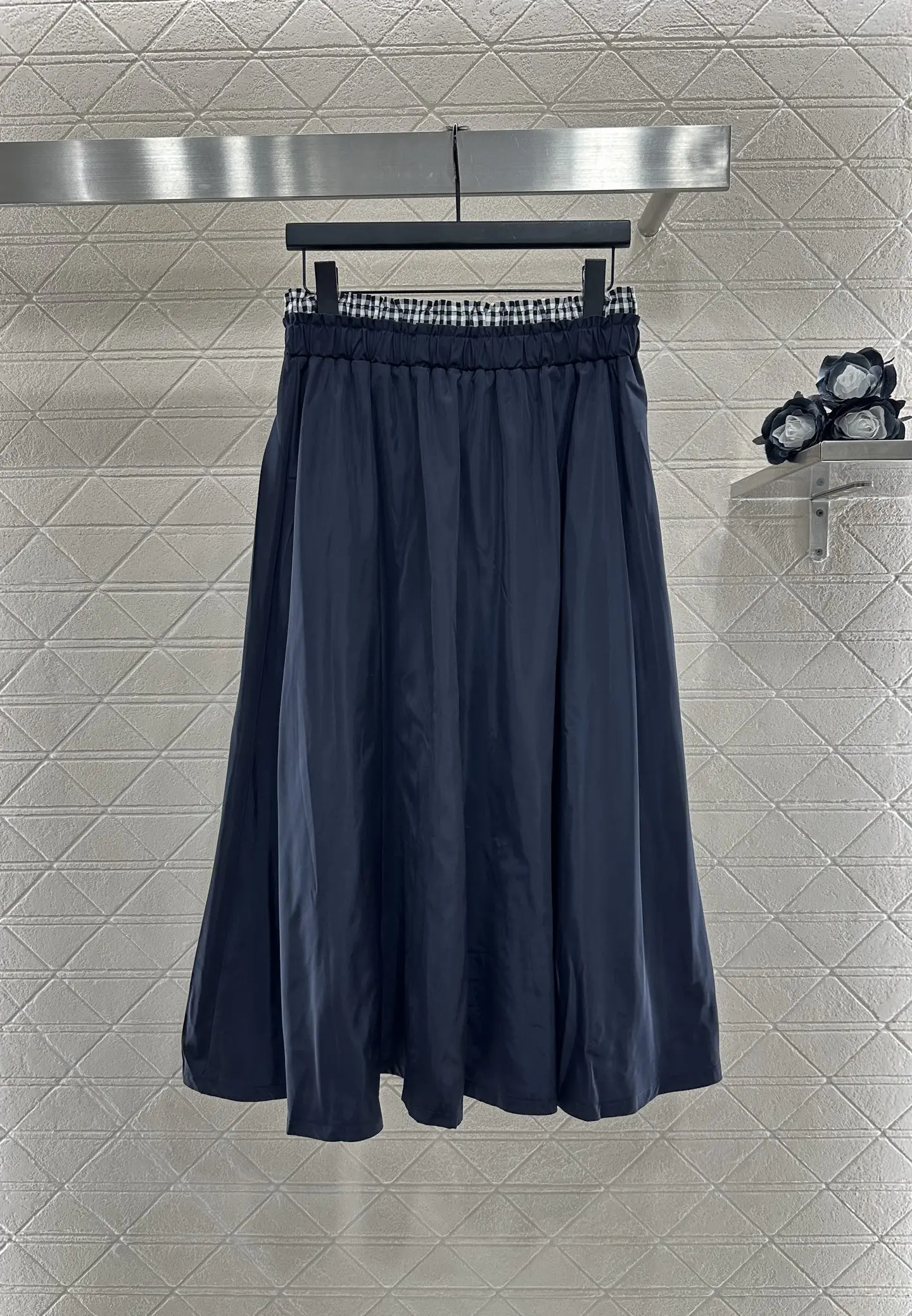 

2025 New High Waist Splicing Zipper Half Skirt Nylon Material A-line Umbrella Style 385