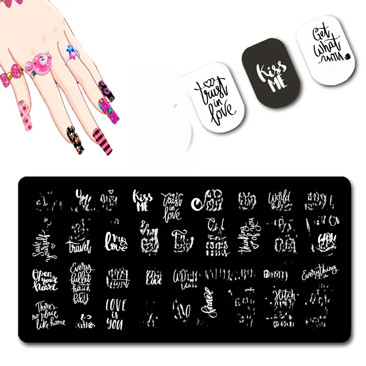 Tampon à ongles avec lettre d'amour Disney, plaques d'estampage pour bénédictions anglaises, pochoir pour ongles # 209