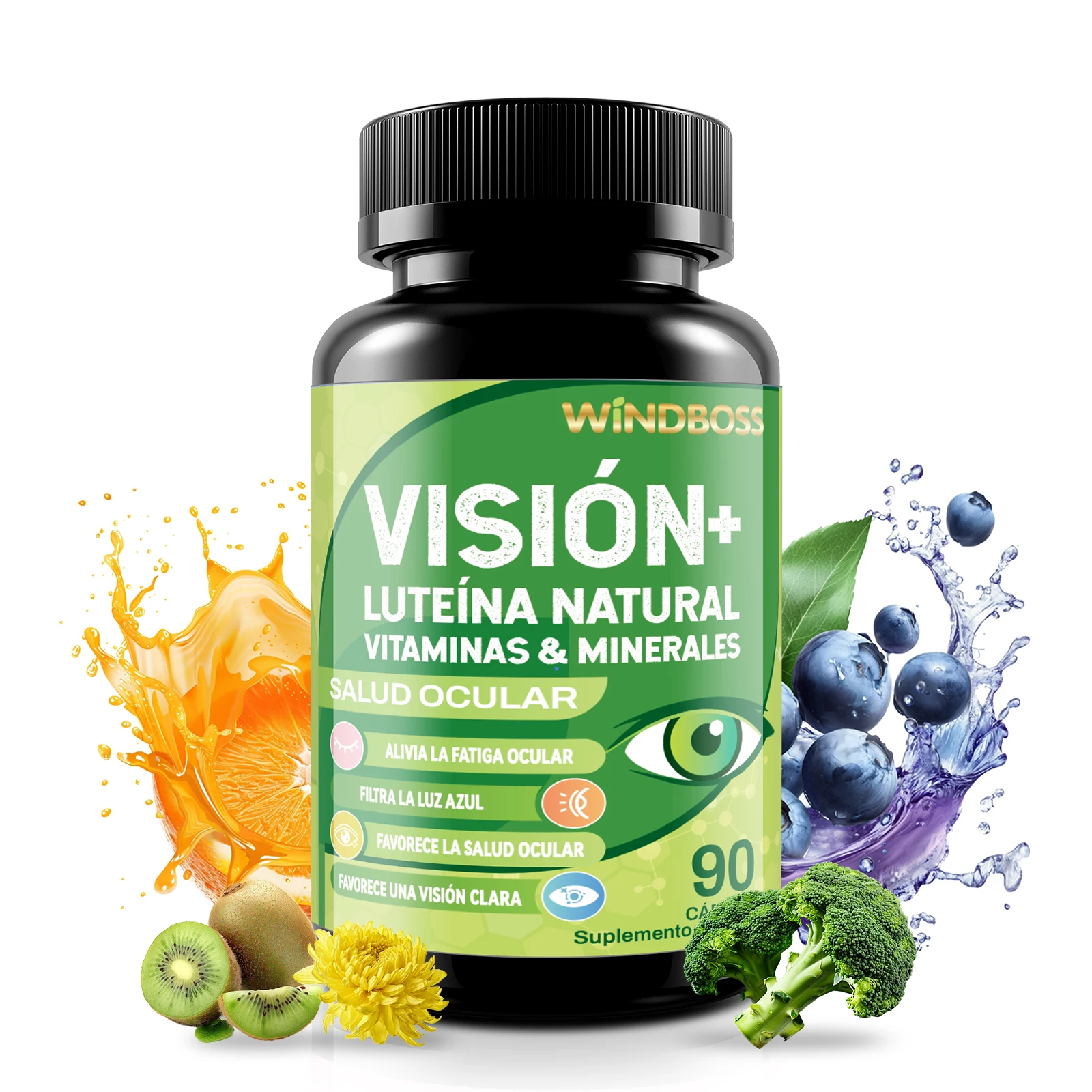 العناية بالرؤية Windboss مع Lutein وZeaxanthin والزنك والفيتامينات C وE - حماية لصحة العين والبقعة - 90 كبسولة