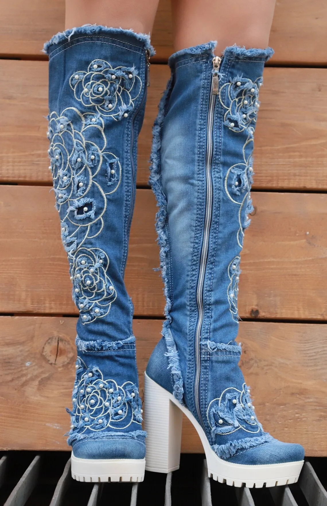 Jeans Boots Shoes / Handmade Women Boots / Women\'s Sexy Boots, Heeled Boots, Sports High Boots Shoes /Denim Shoes/ Birthday Gift