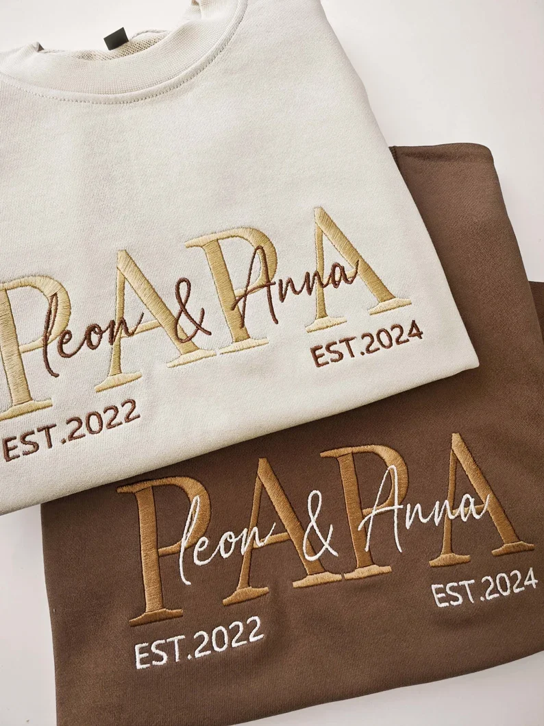 Custom Embroidered PAPA Sweatshirt,Grandpa Shirt With Date, Daddy Est Year Shirt,Custom Dad Est Hoodie, Father Gift For New Dad