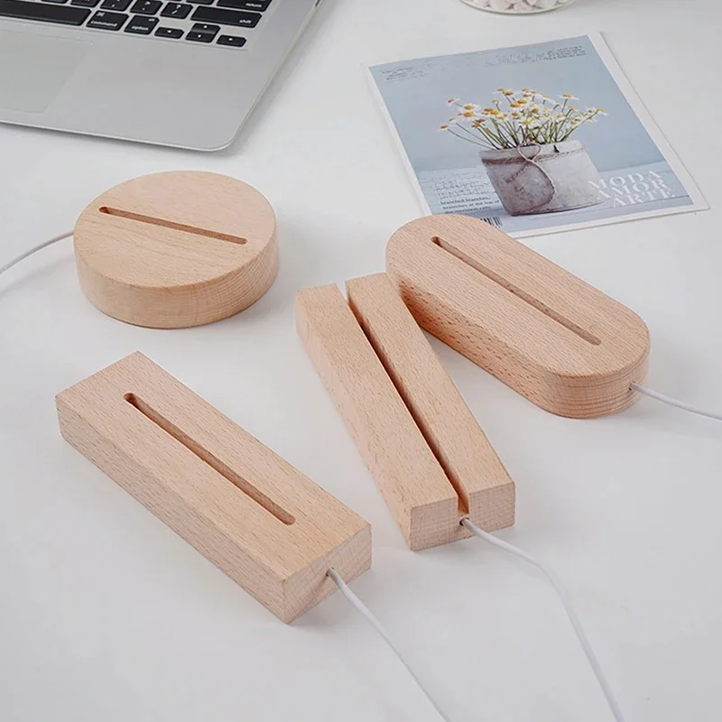 Support de lampe lumineux en bois massif, bricolage 3D acrylique LED, Base de veilleuse en bois massif, décoration de salle, décoration de salon