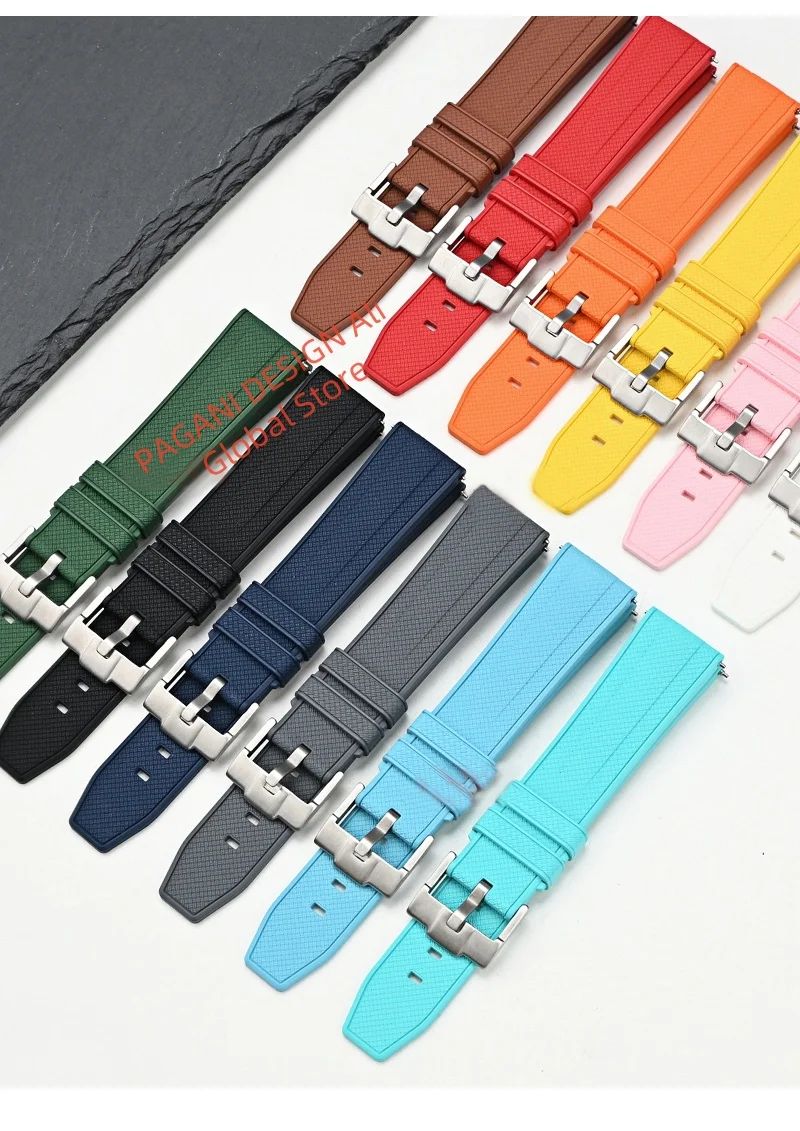 Pagani Design Universal Watch Strap Fluororubber Strap Compatible with 20mm Braided Pattern Needle Buckle Sport Waterproof 10Bar