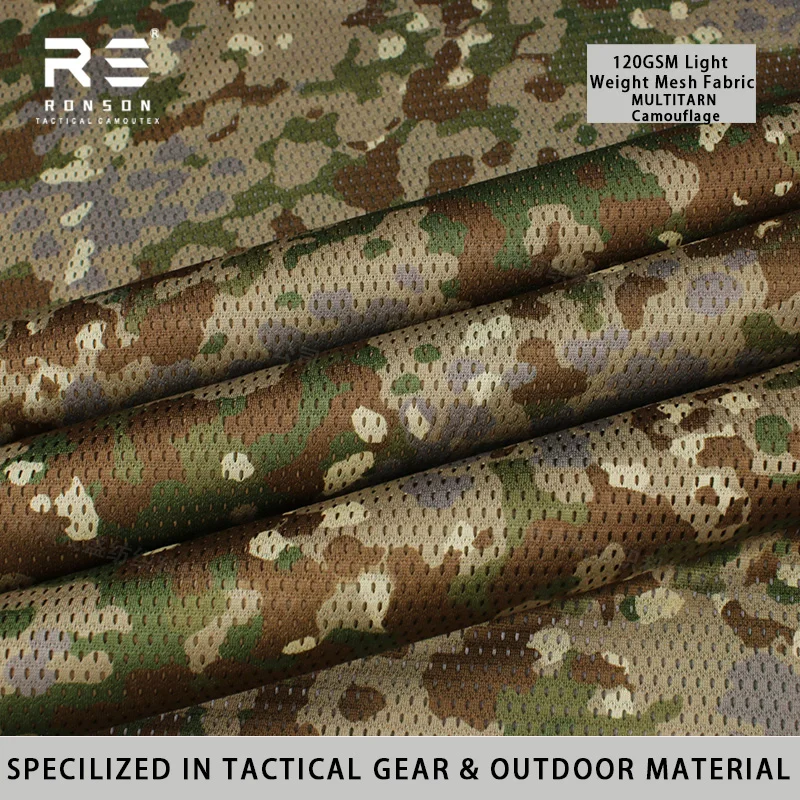 MULTITARN Camouflage Printed 120gsm Light Weight Double Sided Printed Polyester Mesh Fabric Stretch for Tactical Gears Face Mask