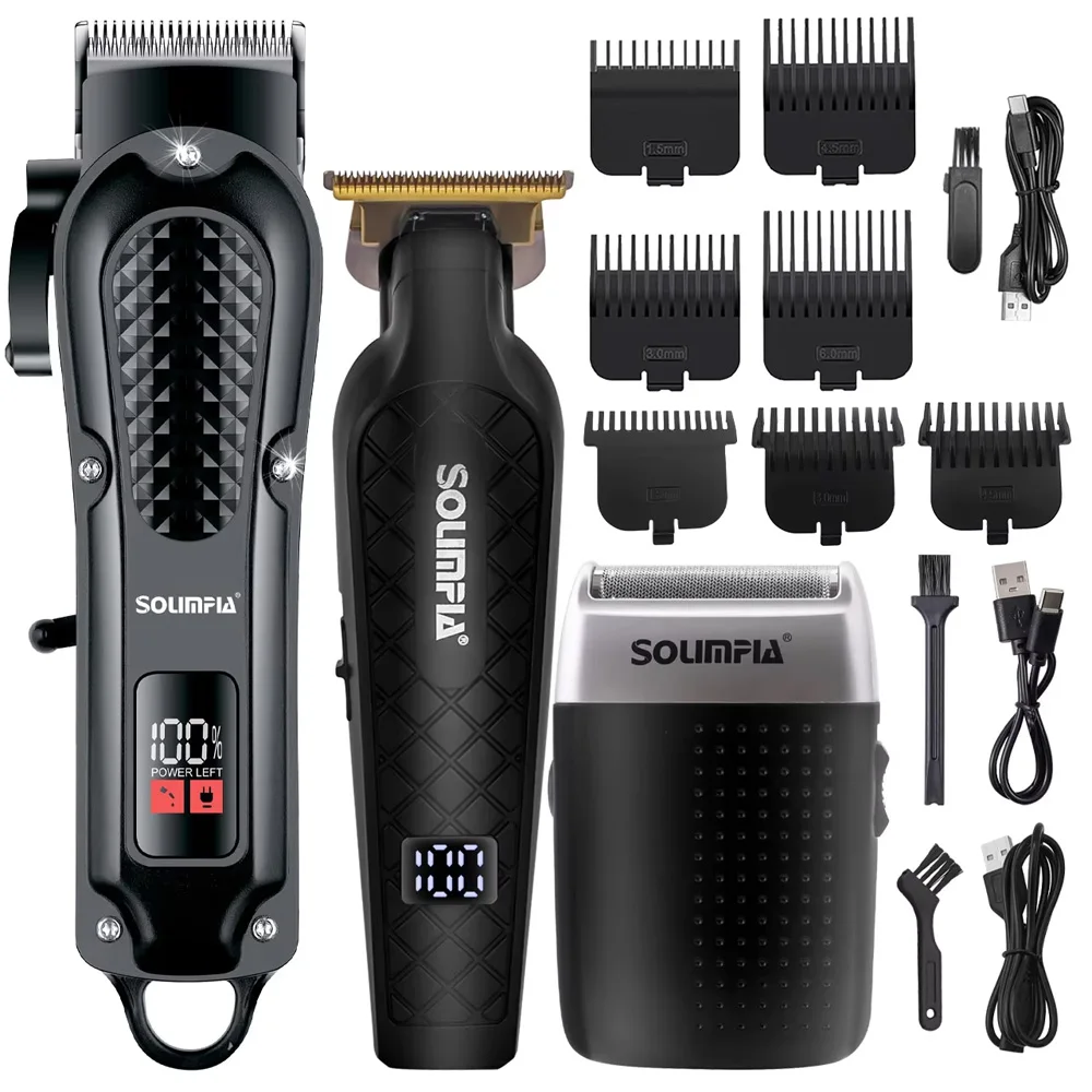 

Hair Clippers Set Machine Oil Head Carving Digital Display Haircut Scissors Electric Pusher Three-Piece Set
