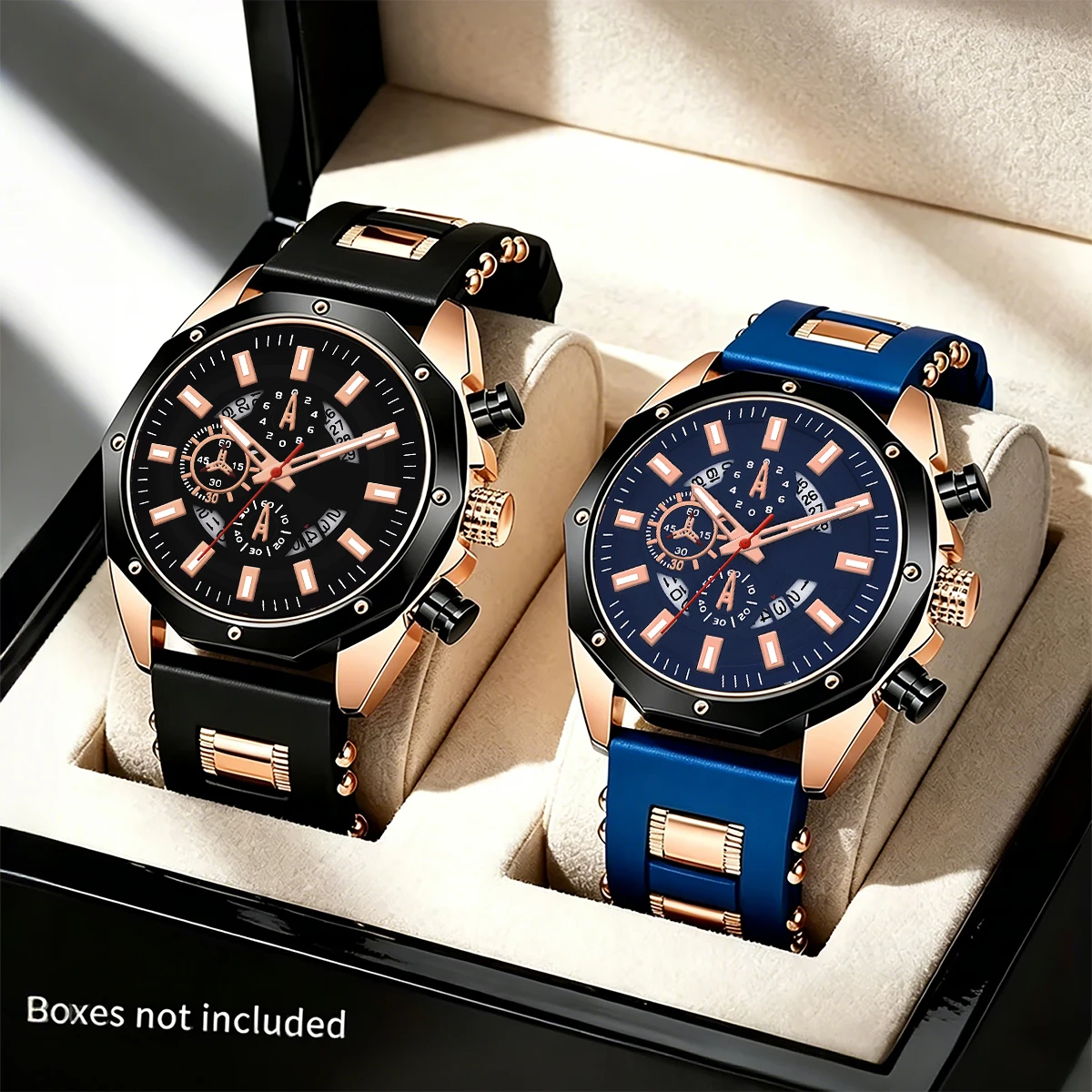 Men's Sports Watch 2-Piece Set, Calendar Fashion Casual Digital Dial Quartz Watch, Christmas, New Year's Day, Valentine's Day, Best Gift for Father (No Box)
