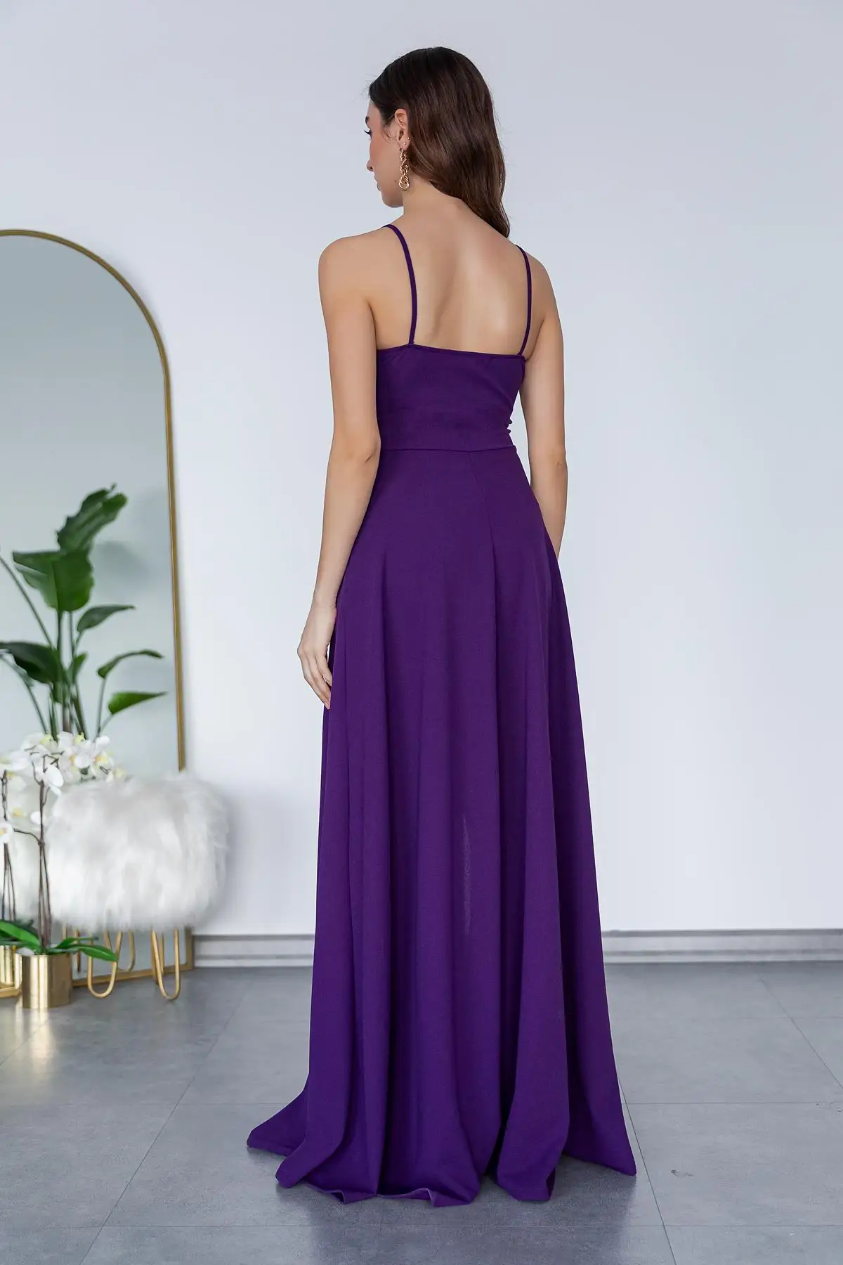 Vestido largo de gasa con tirantes finos para mujer, vestido de fiesta de noche Formal con cuello en V, vestido de dama de honor elegante para boda