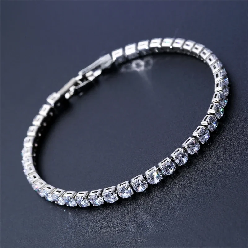 Bracelet de Tennis en zircone cubique de 4mm, chaîne glacée pour femmes et hommes, couleur argent, bijoux pour hommes