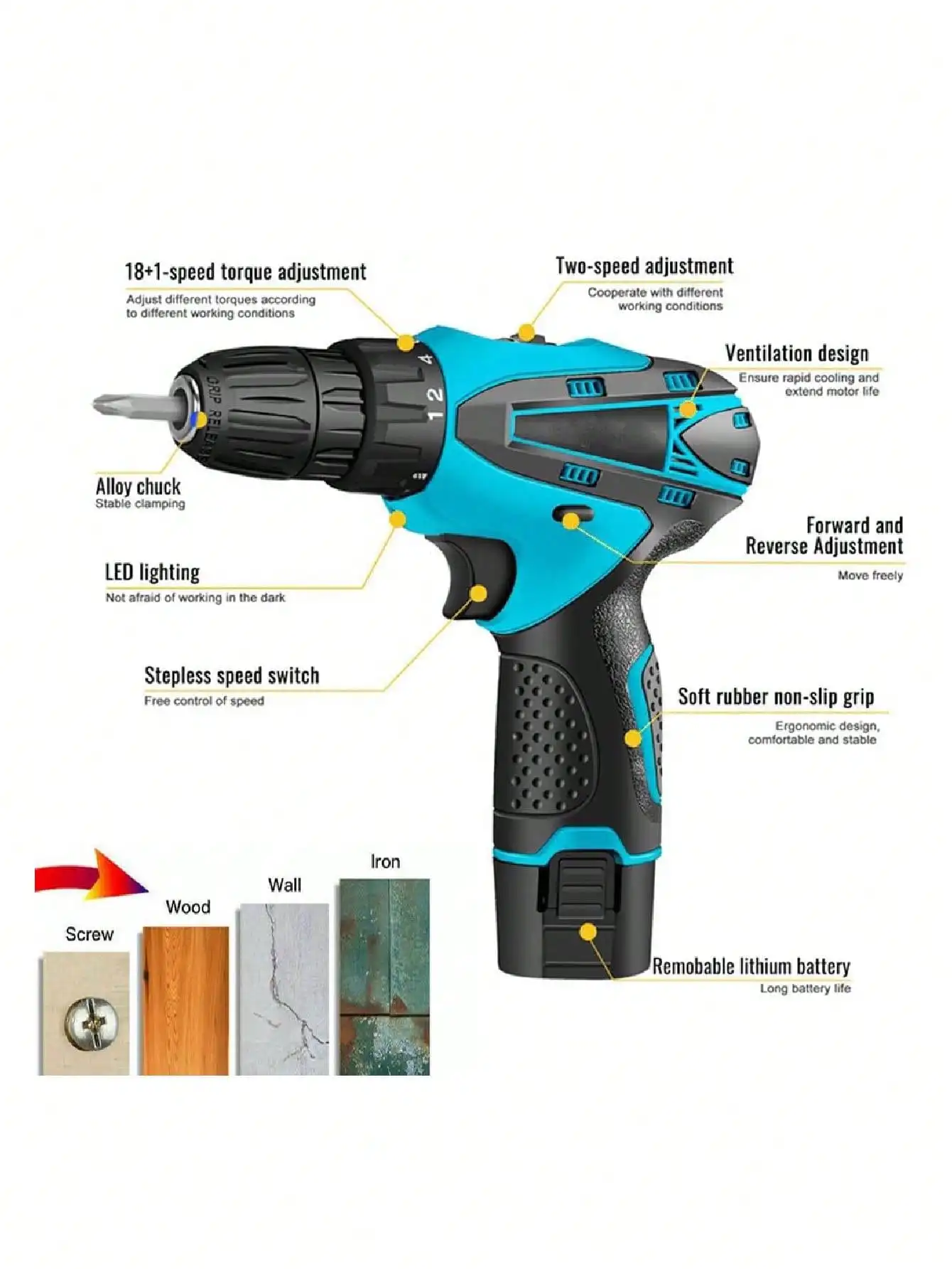 Mini Cordless Drill Controller, Metal Electric Screwdriver, Lithium Battery, Multifunction