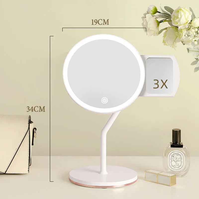 Espejo de maquillaje LED de escritorio, espejo de tocador de escritorio, espejo de belleza portátil de ultra alta definición, puede girar 360 ​ ​ grados