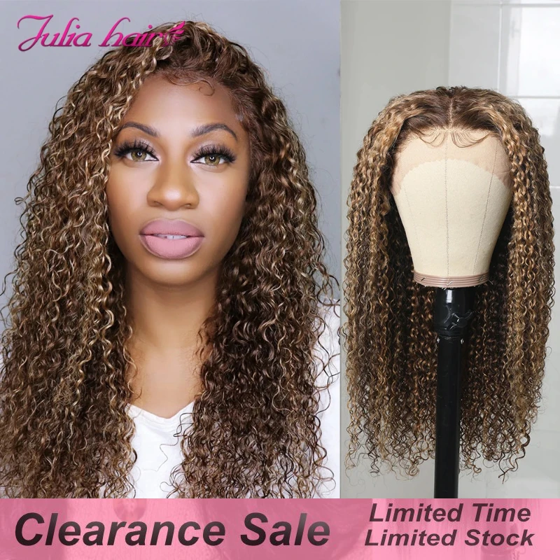 Julia Hair Highlight Straight T Part Lace Wig Human Hair Pre Plucked Malaysian Body Wave T Lace Wig 13x5x0.5 Honey Blonde Curly