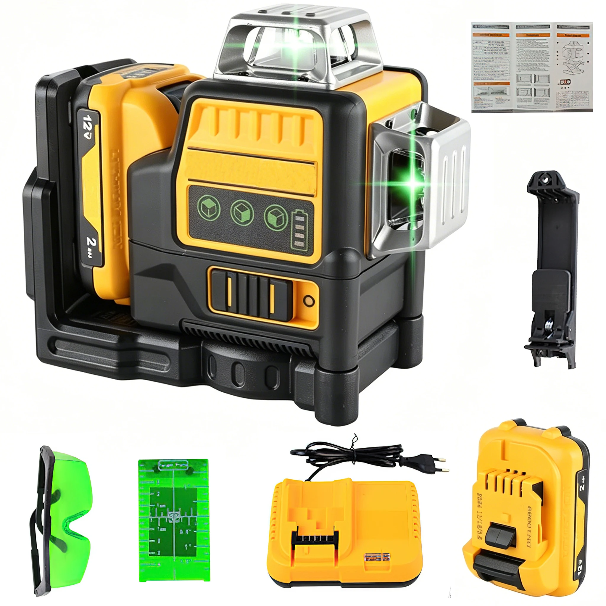GECOFEER 3D 12 Linii Laserowy Poziomica 360 Stopni Pionowa Bateria Litowa 12V Narzędzie Poziomica Laserowa z Zielonym Światłem do Użytku Zewnętrznego