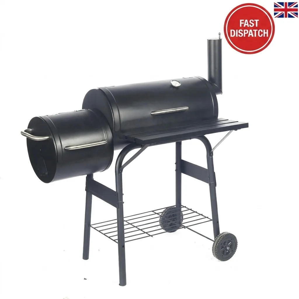 Heavy Duty Twin Barrel Charcoal BBQ Smoker Grill
