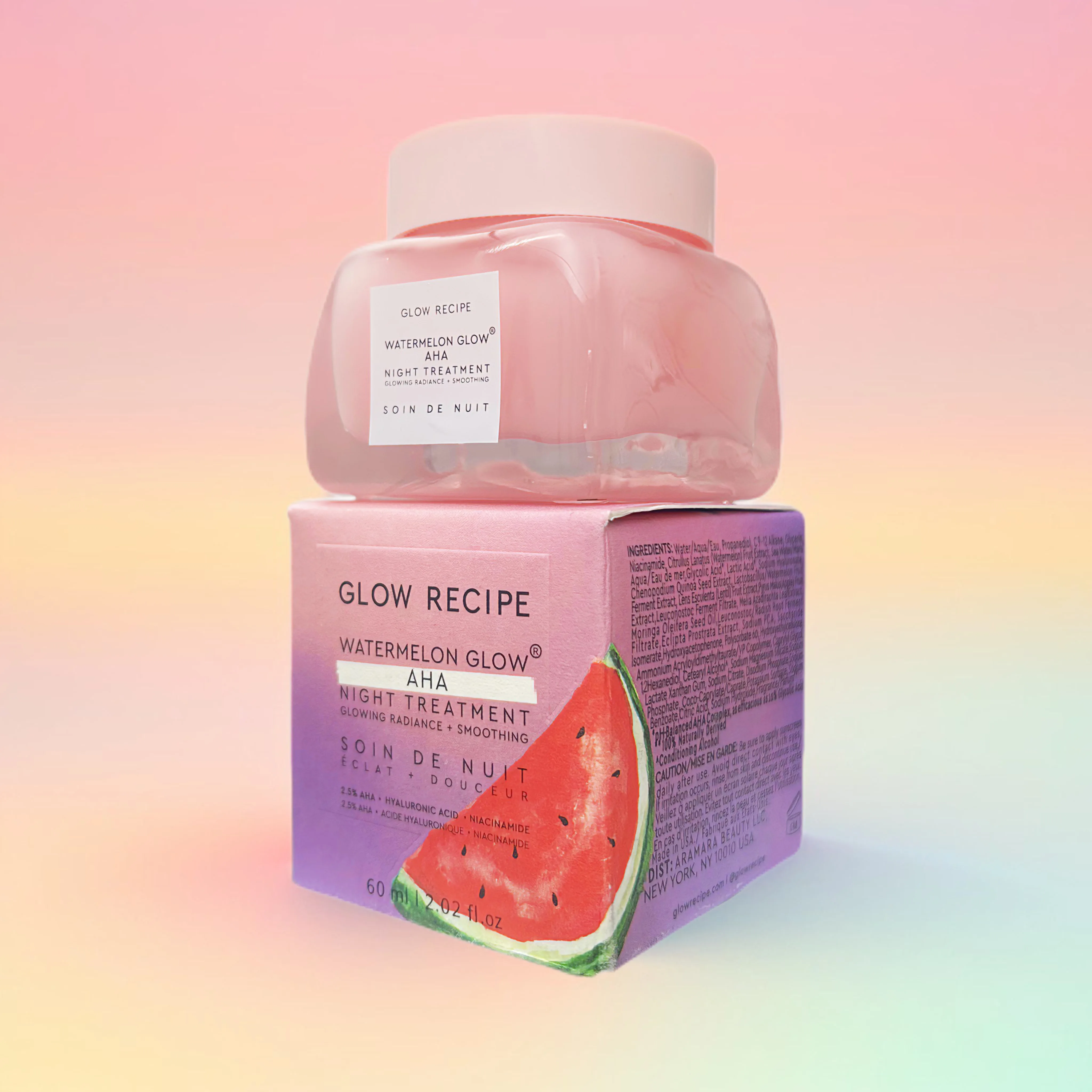 Glow AHA Recipe Watermelon Night sream Glowing radiance + Smoothing Hyaluronic Acid Soin de nuit cream