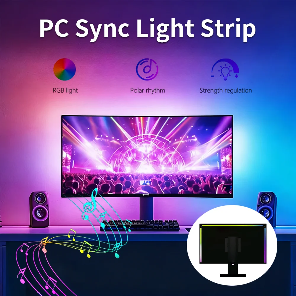 

U LED Computer E-sports RGB Dream Color Ambient Light Strip Silicone Flexible Easy-to-Stick Light Strip for the Back of Computer