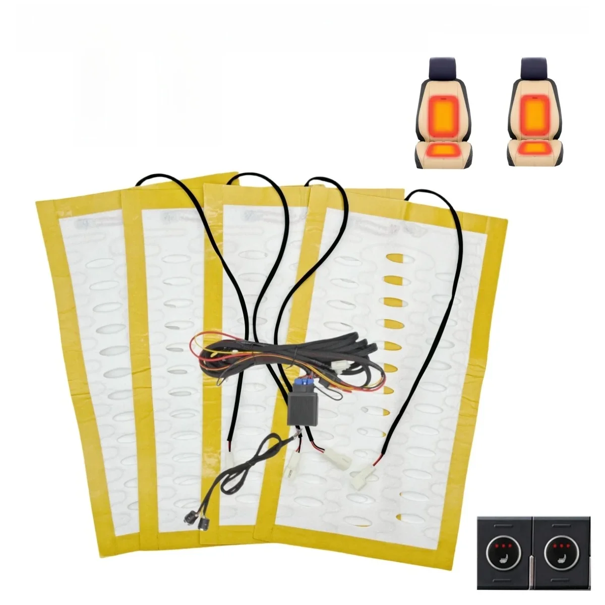 Built-in Car Seat Heater Kit Fit 2 Seats Universal 12V 27W Heating Pads Round Dual Control Switch System For Auto Seats