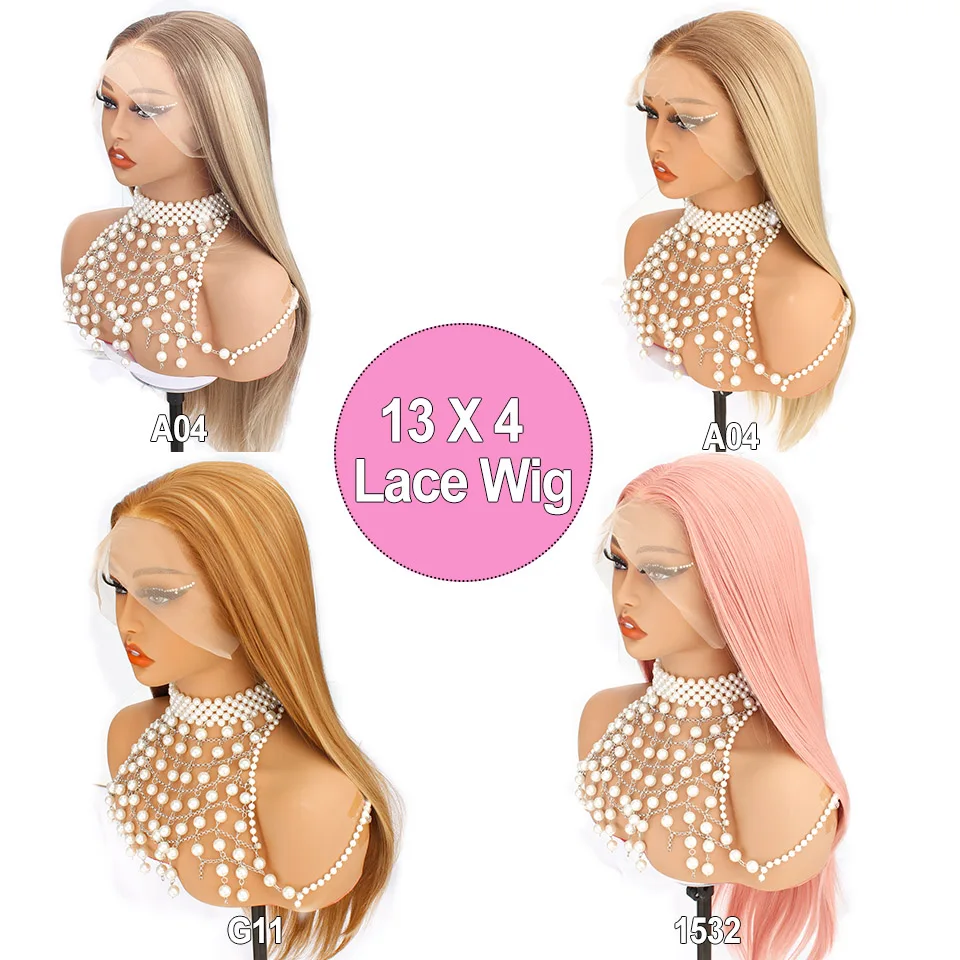 Wig Depan Renda Sintetis Lurus 26 Inci 13X4 Putih Wig Renda Swiss Transparan Wig Frontal Renda Lurus Wig Cosplay 260 Gram
