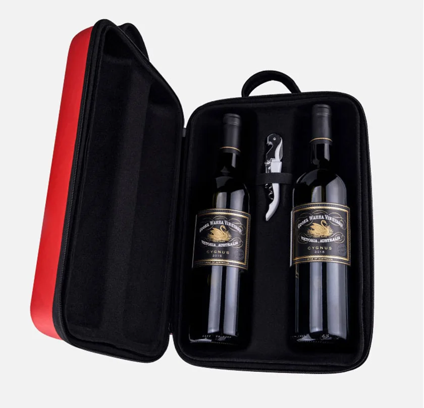 Travel Hard EVA Zipper Double Mixed Red Fine Wines Whisky Bottles Carrying Gift Case Storage Holder Packing Box Accessories Set