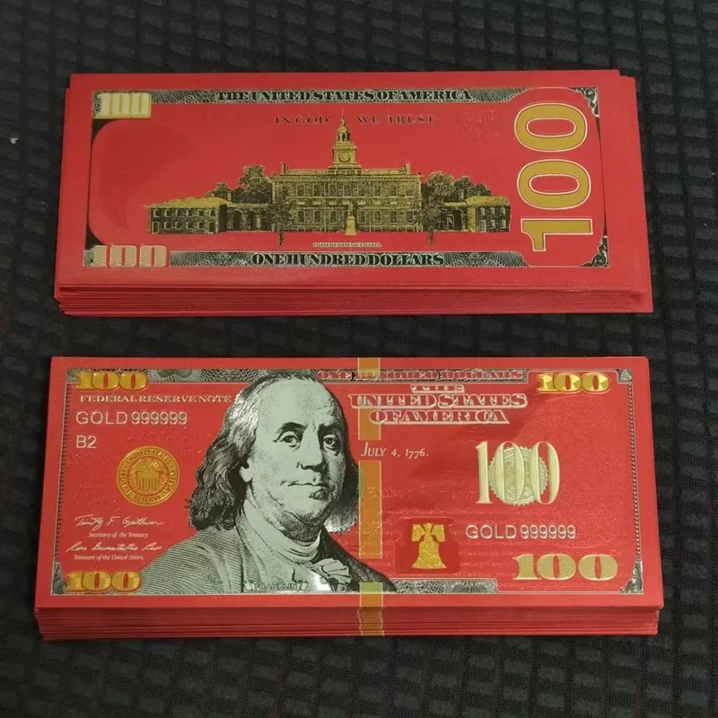 20~100pcs Red 100 Dollar Bills Beautiful Red 100 Dollars Gold Foil Banknote Fake Dollars Currency Gifts