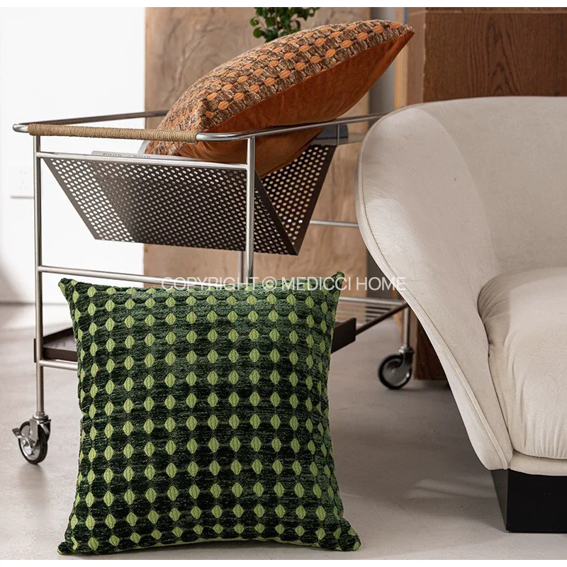 Medicci Home Emerald Green Mod Fretwork Cut Velvet Pillow Cover Luxury Retro Chenille Cushion Case Ideal For Mixing And Matching