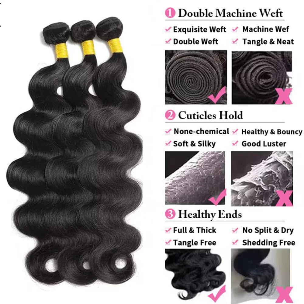 12A حزم الشعر البشري الجسم موجة 1 3 حزمة 100% غير المجهزة البرازيلي عذراء الشعر حزمة الجسم موجة حزم اللون الأسود الطبيعي #2