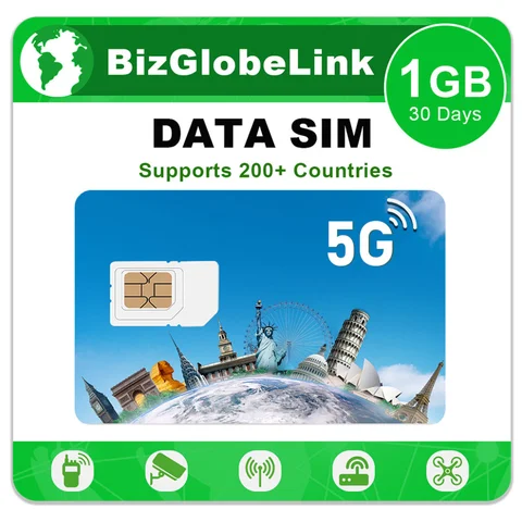 Scheda SIM dati internazionali EIOTCLUB - 1 GB 30 GIORNI, copertura 5G/4G LTE ad alta velocità, copertura globale oltre 200 paesi, nessuna tariffa contratta