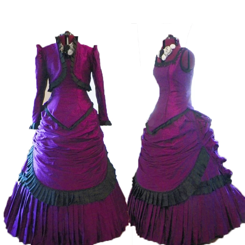 

victorian purple bustle ball dress Colonial Georgian Renaissance Gothic Historical dress Women's Walking Dress Purple dress