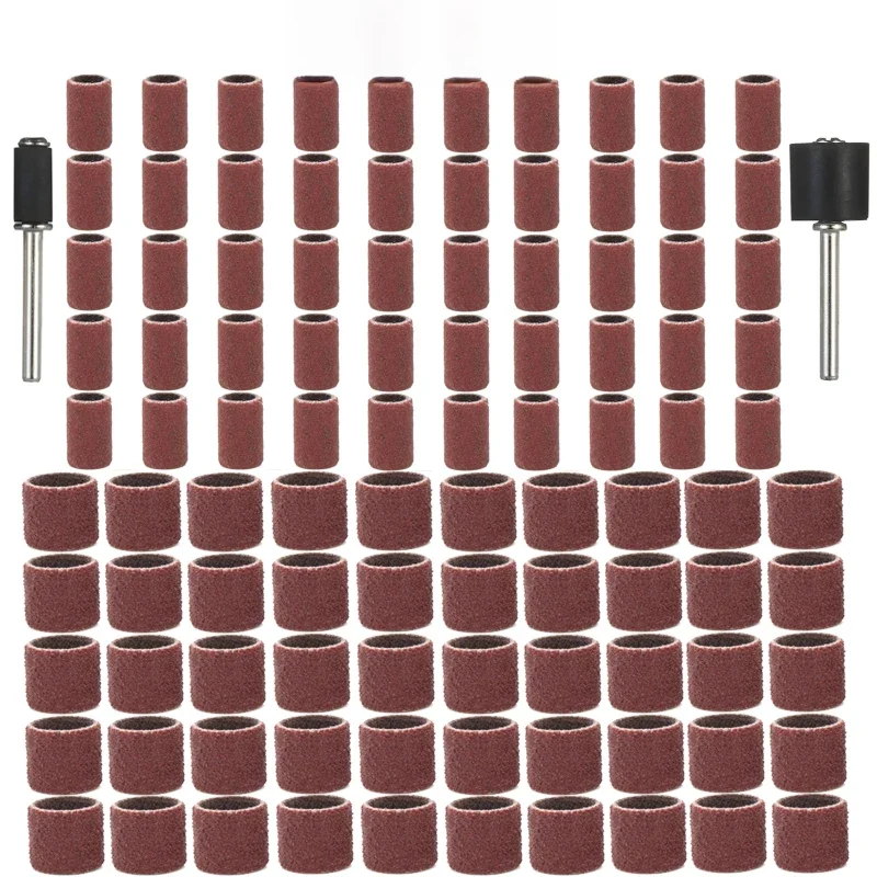 102 sztuk/zestaw 80Grit szlifowanie bębny zestaw szlifowanie zespół 1/2 1/4 Cal piasek trzpienie nadające się do Dremel wiertarka do paznokci obrotowe narzędzia ścierne — zdjęcie 2