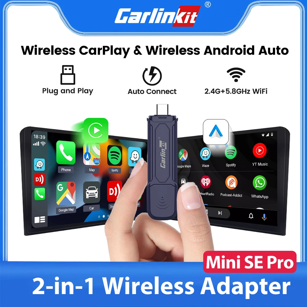 CarlinKit 5 Wireless Android Auto Wireless CarPlay Adapter 2In1 Mini SE Pro Auto Connect OTA Update Plug And Play USB-A/Type-C