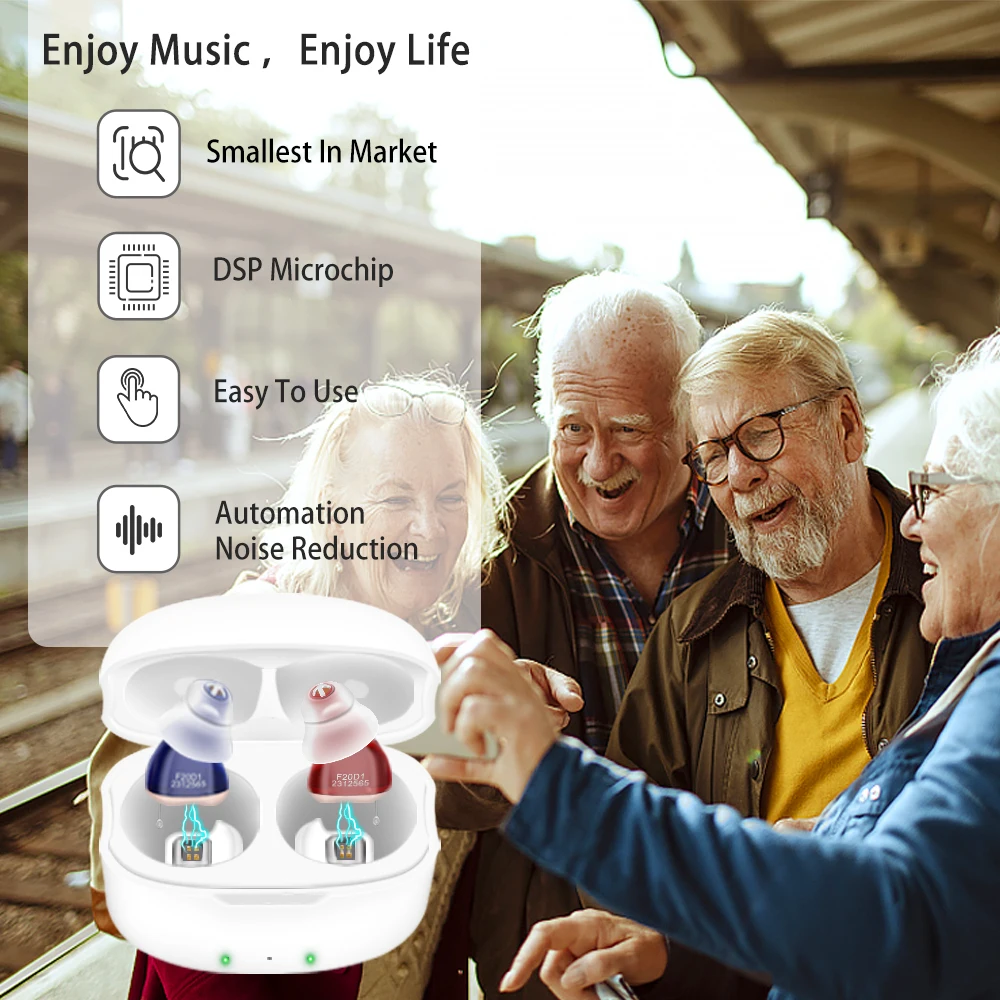 Hearing Aids For Deafness Elderly Mini Invisible Hearing Aids 16 Channels Rechargeable Sound Amplifier with Noise Cancelling