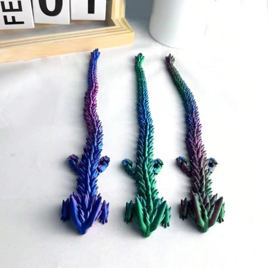 تمثال تنين مطبوع ثلاثي الأبعاد بمفاصل مرنة وألوان نابضة بالحياة وملمس رائع للمنزل والمكتب والحديقة وديكور حمام السباحة - هولي مثالي