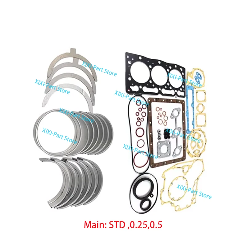 

For Kubota D1105 Main Bearing Con Rod Bearing Full Gasket Kit Set Piston Ring 78*2HK+1.5+4 3 Cylinder Overhaul Rebuild Kit