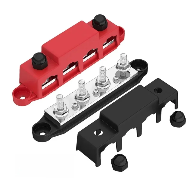PinXin 12V-48V 250A Bus Bar Terminal Battery Power Distribution Block With Cover M8 M10 Screw 4 for Automobile Boat RV Truck — 2
