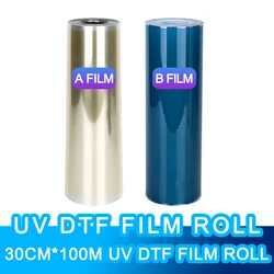 긴 롤 UV DTF 필름 A 및 필름 B, UV DTF 프린터용 유리 세라믹 금속 휴대폰 케이스, 30cm x 100m