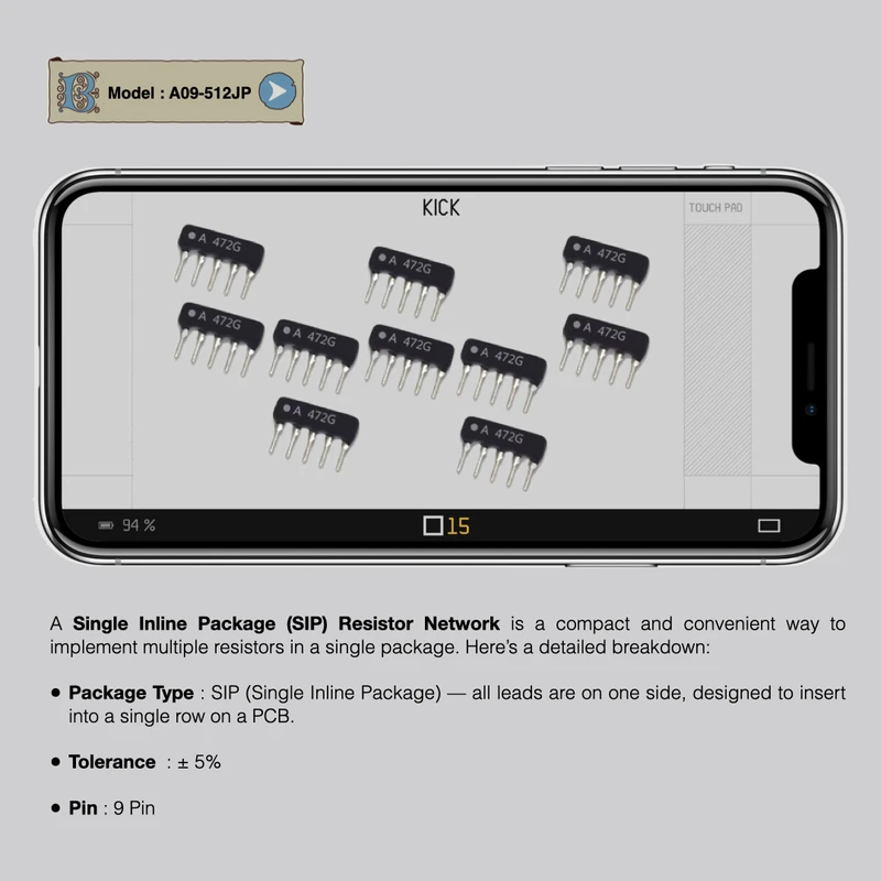 10PCS/ Lot NEW A09-512JP 5K1 - 9 PIN 1/8 W Single Inline Package Resistor Network Tolerance ± 5%