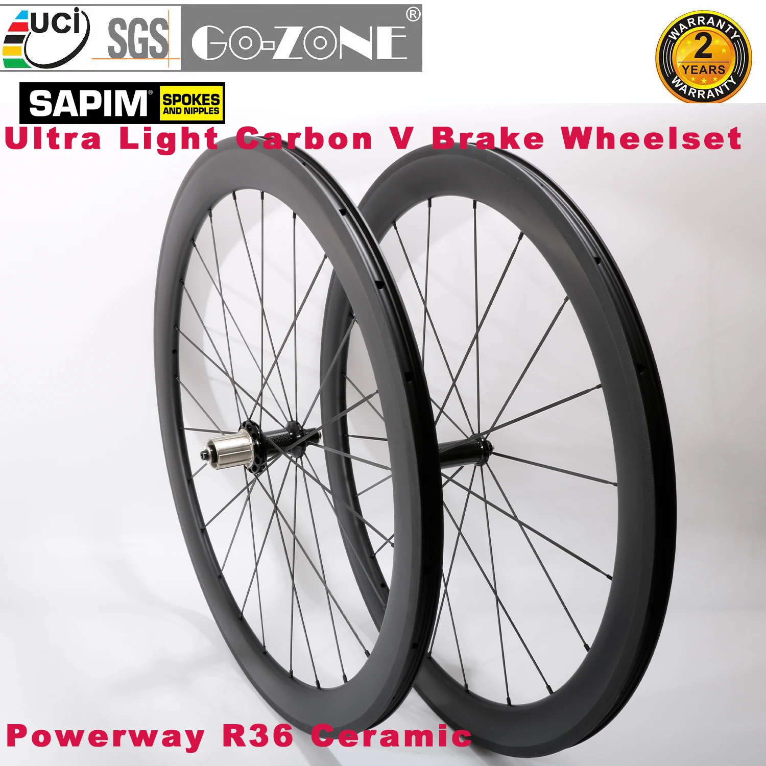 Ceramic 25mm Width Ultra Light 700c Carbon Wheelset Rim Brake Sapim Straight Pull Powerway R36 Clincher Tubeless Road Wheels