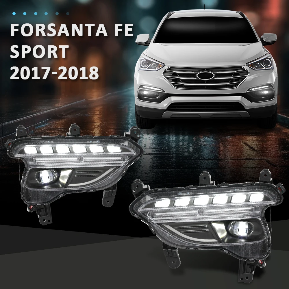 

Комплект (1 пара) передних светодиодных противотуманных фар 12В (левая и правая) для Hyundai Santa Fe Sport 2017-2018 годов, водонепроницаемые, снегозащитные, пылезащитные