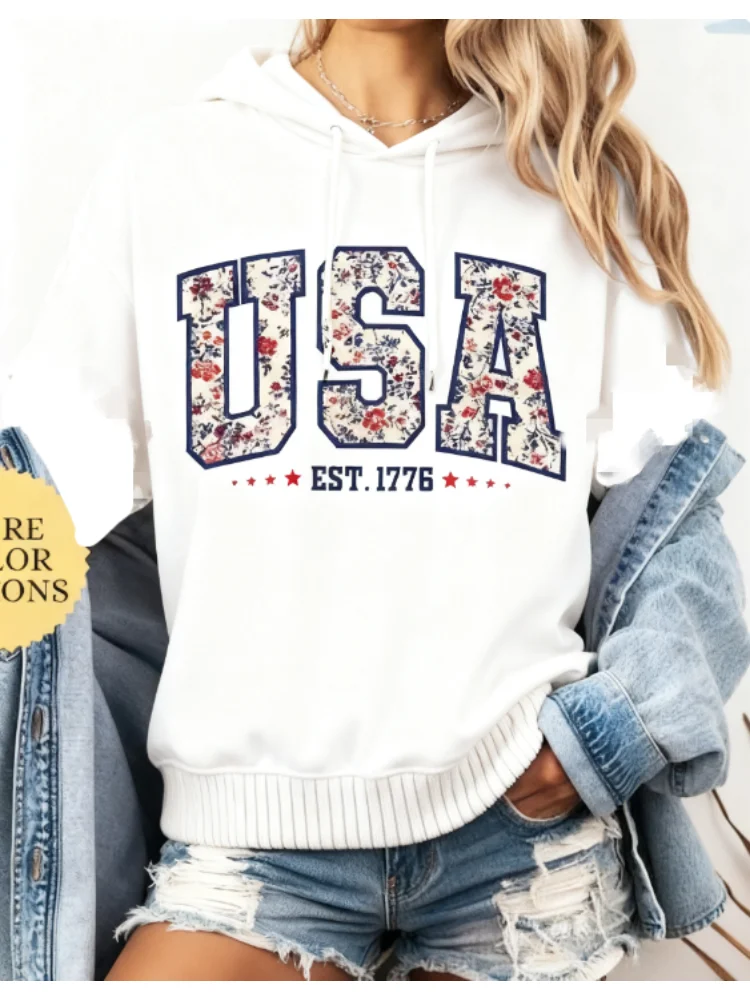 American Girl Shirt USA Est 1776 hoodie Comfort Colors Floral USA Hoodie Girly 4th of July Hoodie Patriotic Women Hoodie Flower