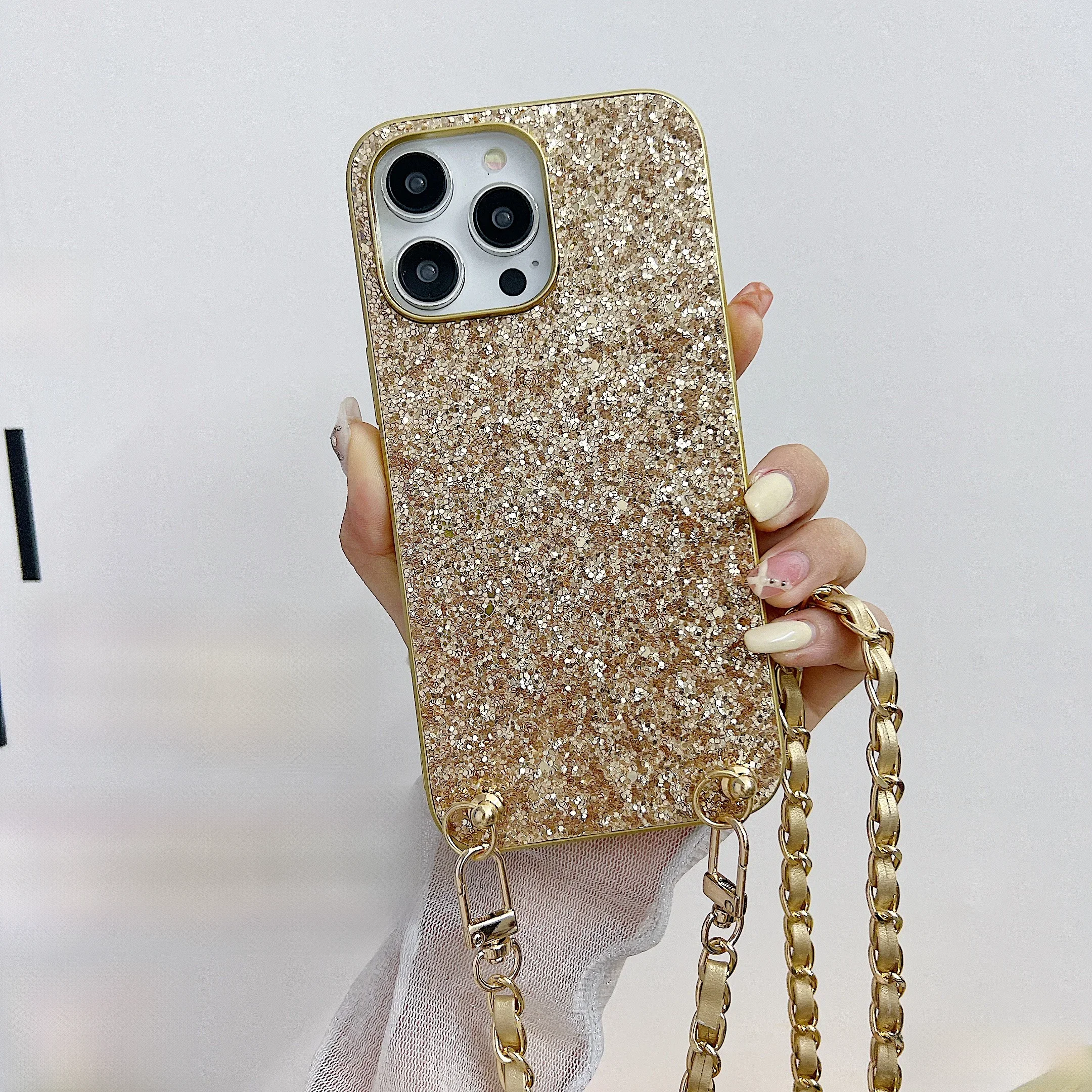 Luksusowe etui z brokatem i diamentami na iPhone 17 16 15 14 13 12 11 Pro Max X XR XS MAX 6S 6 7 8 SE 2020 z smyczą — zdjęcie produktu 7